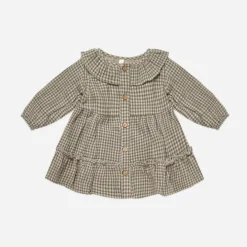 Quincy Mae Dresses> Ruffle Collar Button Dress || Forest Micro Plaid