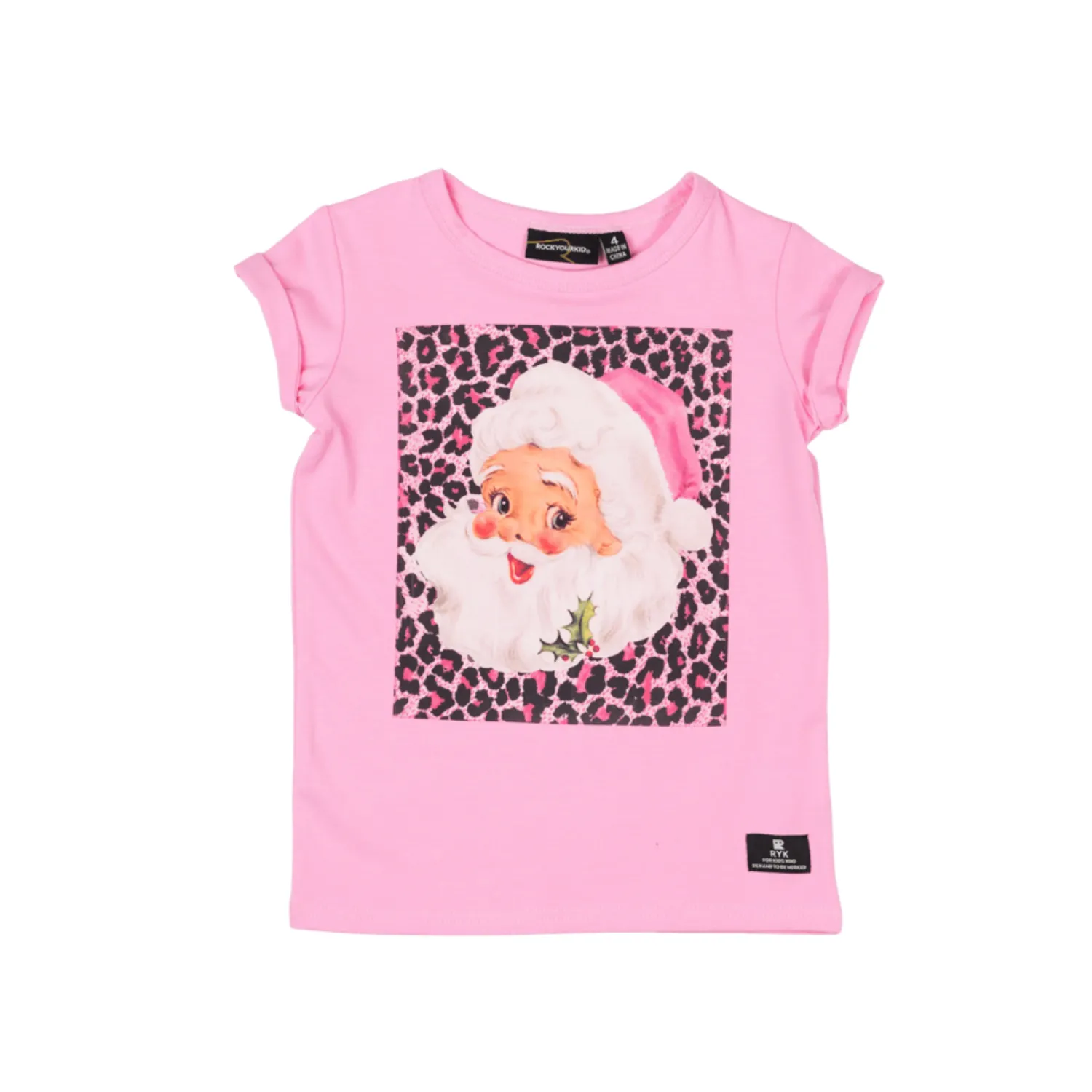 Rock Your Baby Long Sleeve T Shirts> Pink Leopard Santa T Shirt