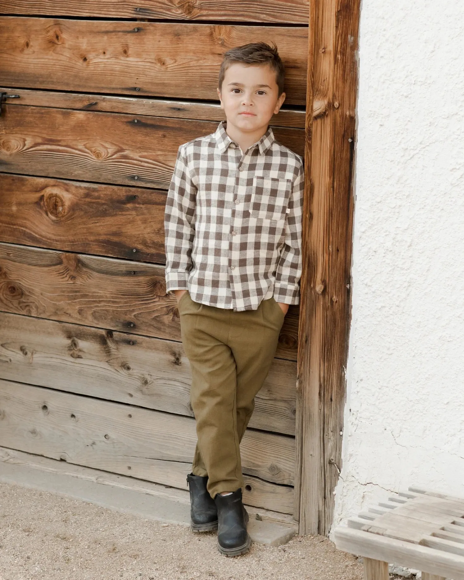 Rylee And Cru Shirts>Rylee + Cru Collared Long Sleeve Shirt || Charcoal Check
