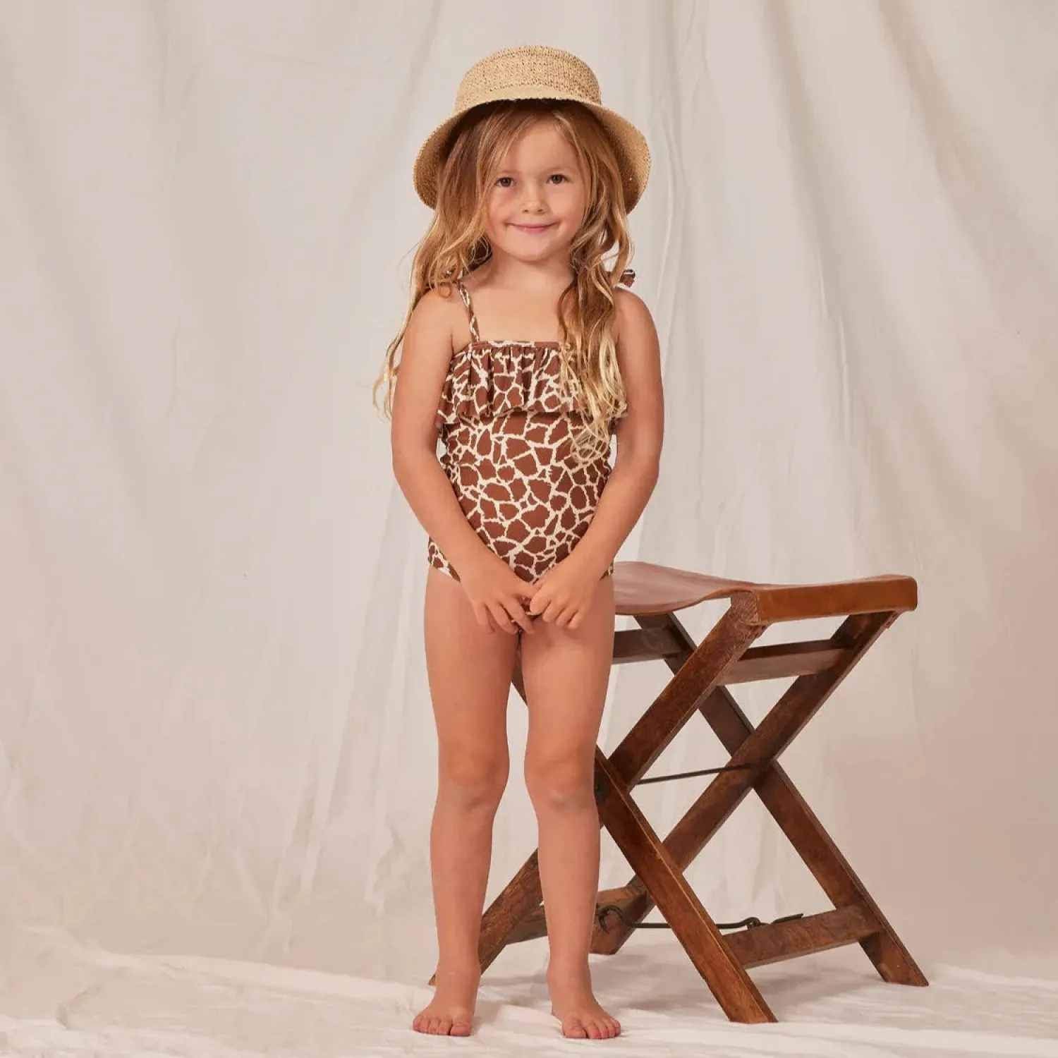 Rylee And Cru Face Masks>Rylee + Cru Ruffle One-Piece Swimsuit Upf 50+ || Giraffe Spots