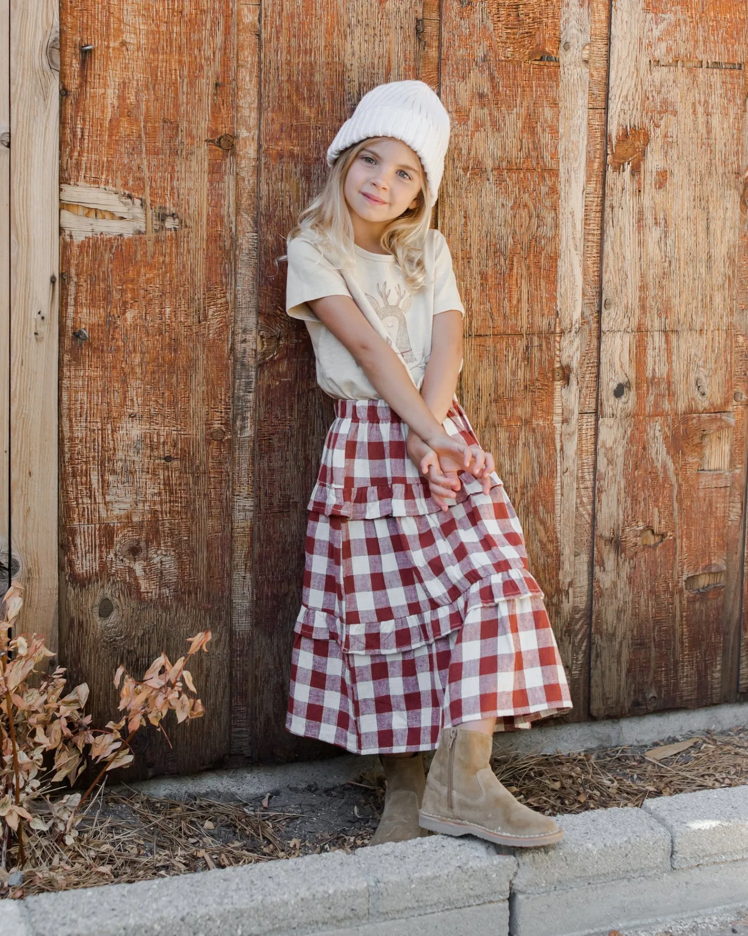 Rylee And Cru Dresses>Rylee + Cru Ruffled Midi Skirt || Ruby Plaid