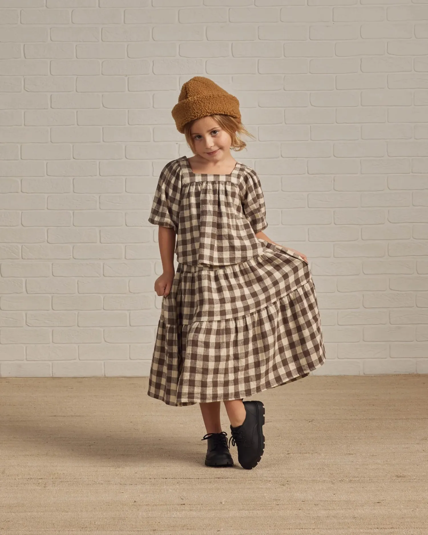 Rylee And Cru Dresses>Rylee + Cru Tiered Midi Skirt || Charcoal Check