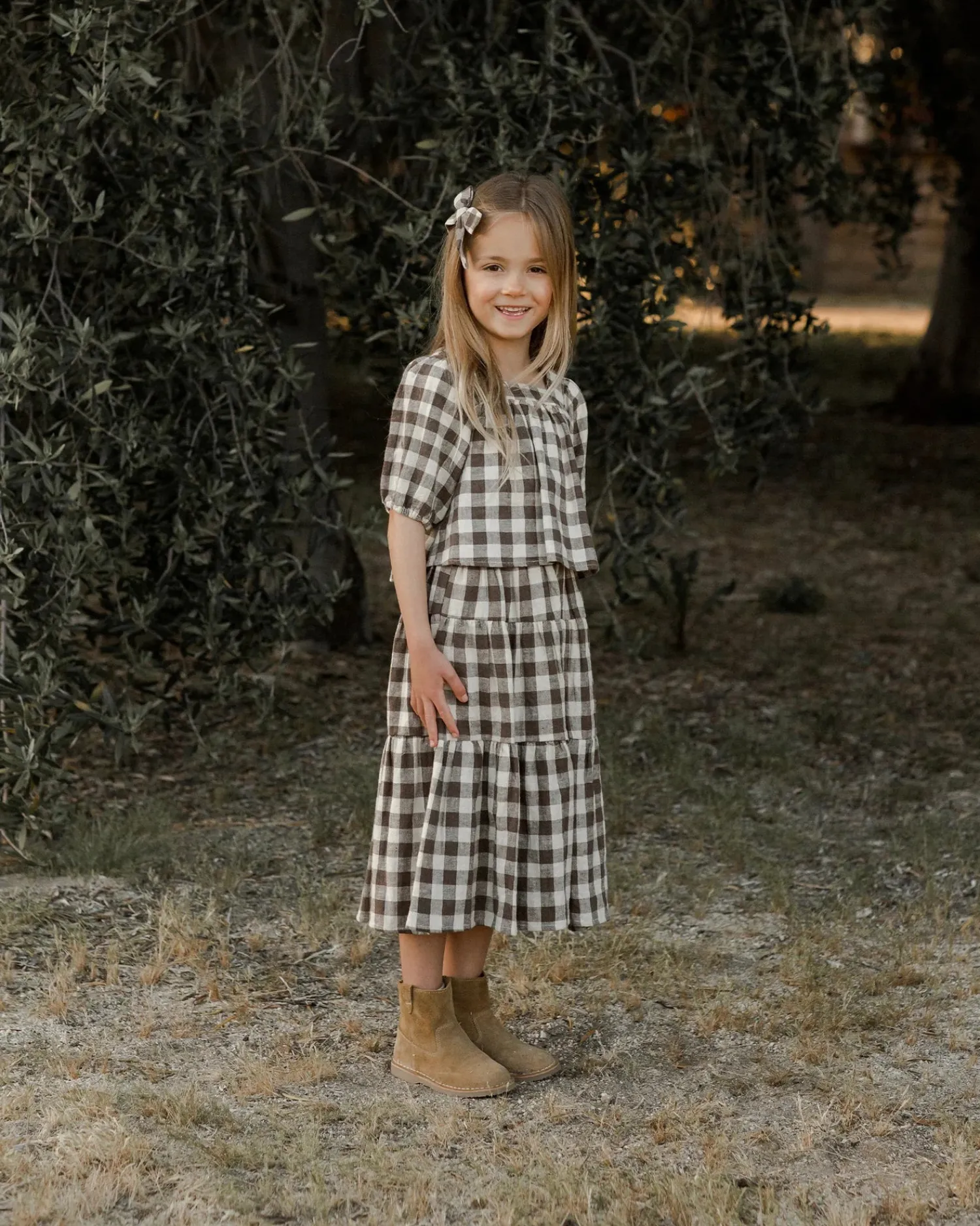 Rylee And Cru Dresses>Rylee + Cru Tiered Midi Skirt || Charcoal Check
