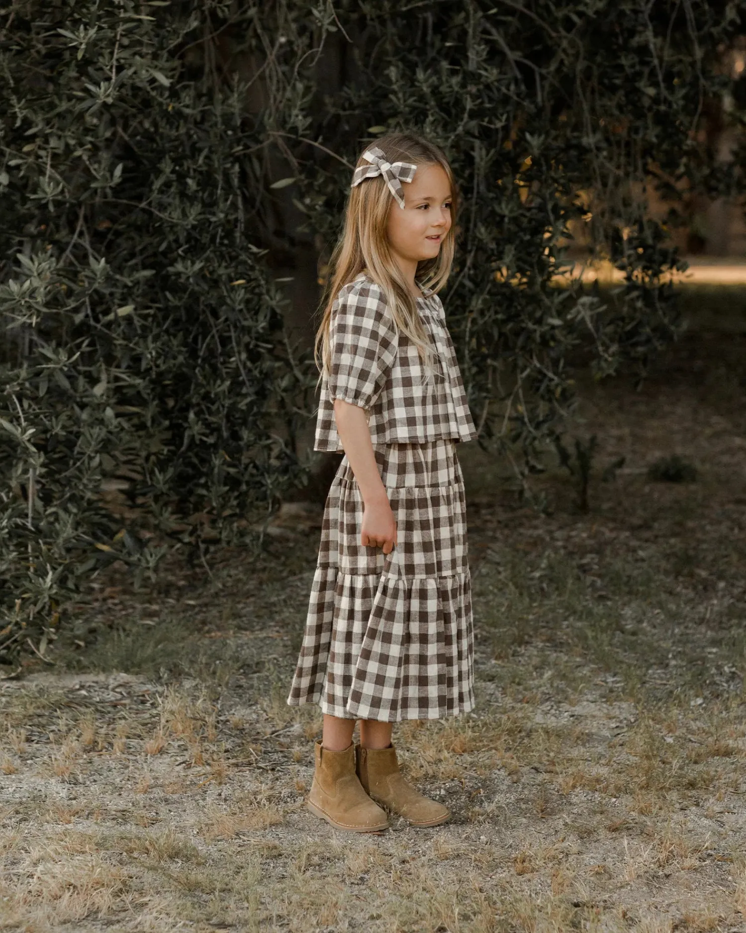 Rylee And Cru Dresses>Rylee + Cru Tiered Midi Skirt || Charcoal Check