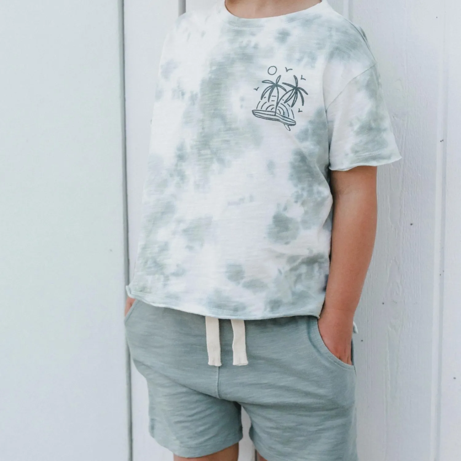 Rylee And Cru T Shirts> Raw Edge Tee Aqua Tie Dye
