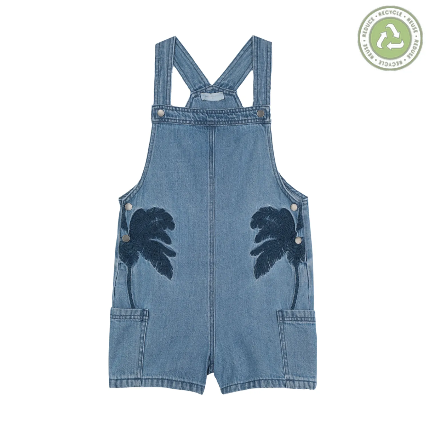 Stella McCarney Kids Sweatshirts>Stella Mccartney Kids Girl Embroidered Palms Denim Overalls