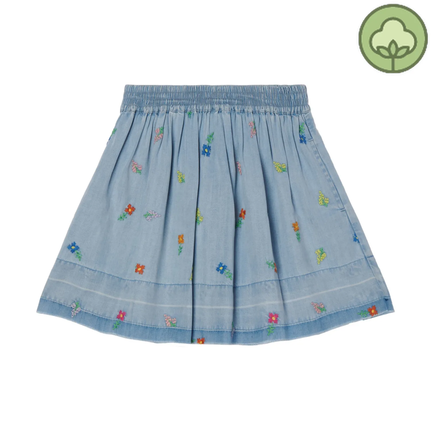Stella McCarney Kids Dresses>Stella Mccartney Kids Girl Embroidered Flowers Denim Skirt