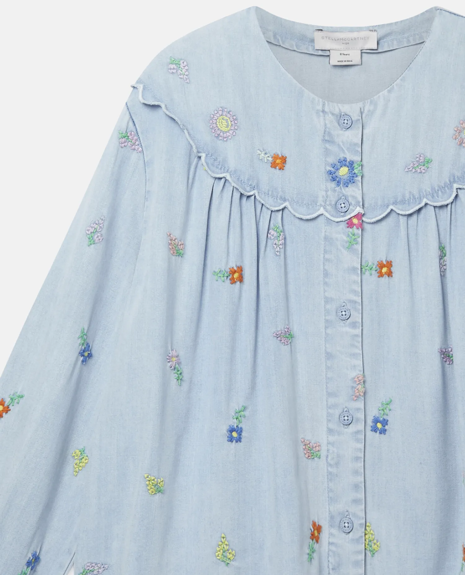 Stella McCarney Kids Skirts>Stella Mccartney Kids Girl Embroidered Flowers Denim Shirt