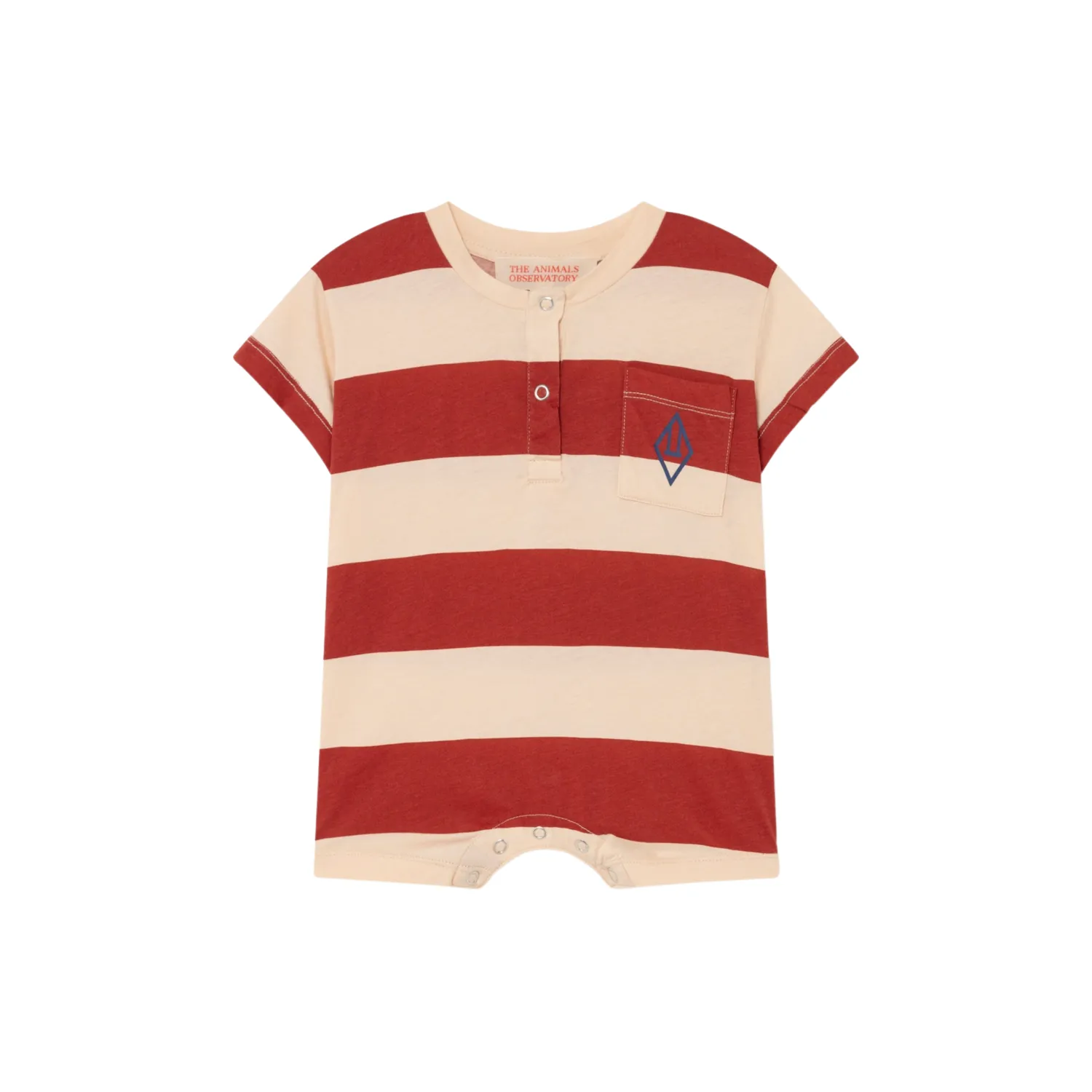 The Animals Observatory Onesies> Beige Stripes Rabbit Baby Jumpsuit