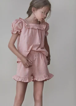 The New Society Skirts> Rachel Blouse Coral Check