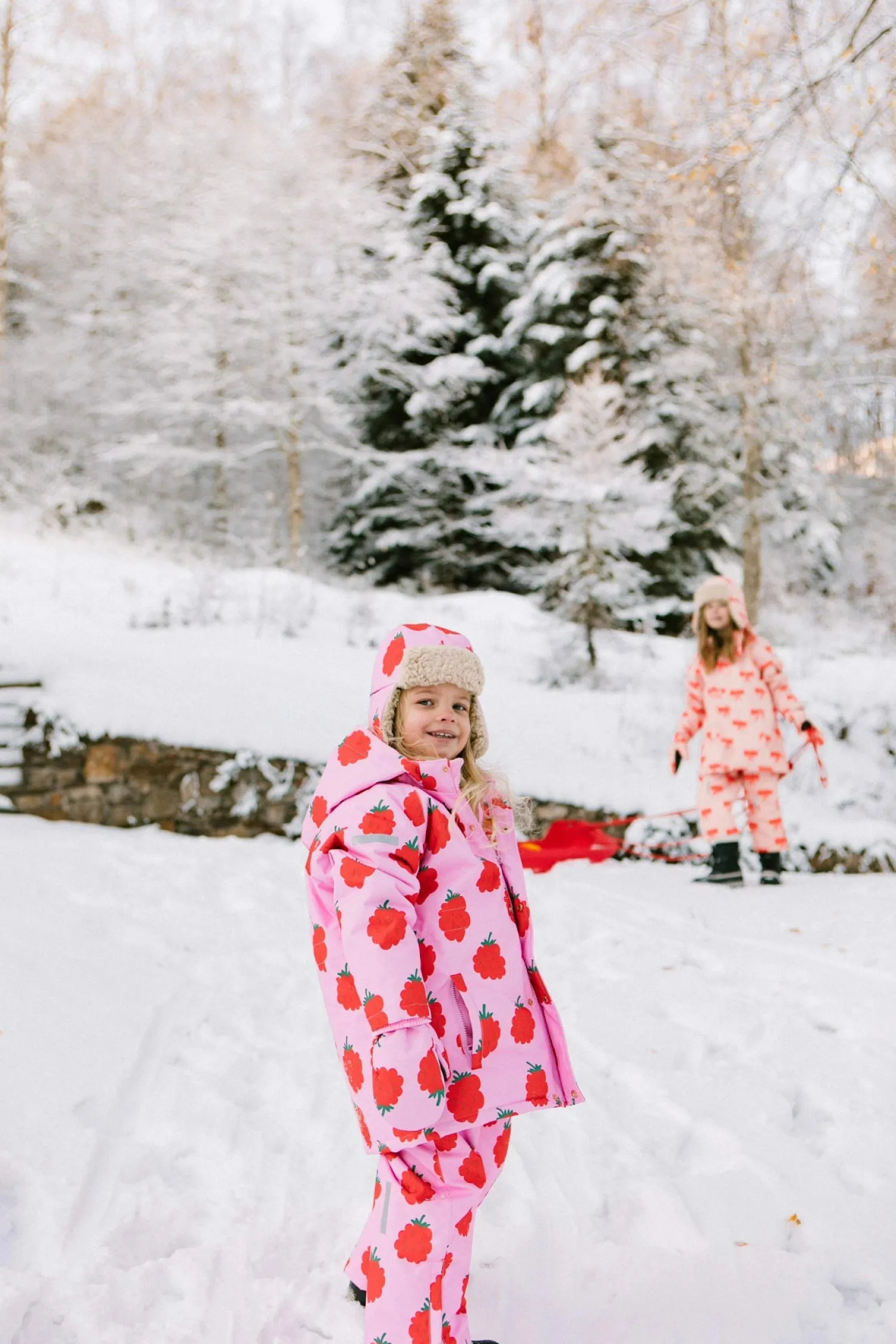 Tiny cottons Face Masks> Raspberries Snow Dungarees