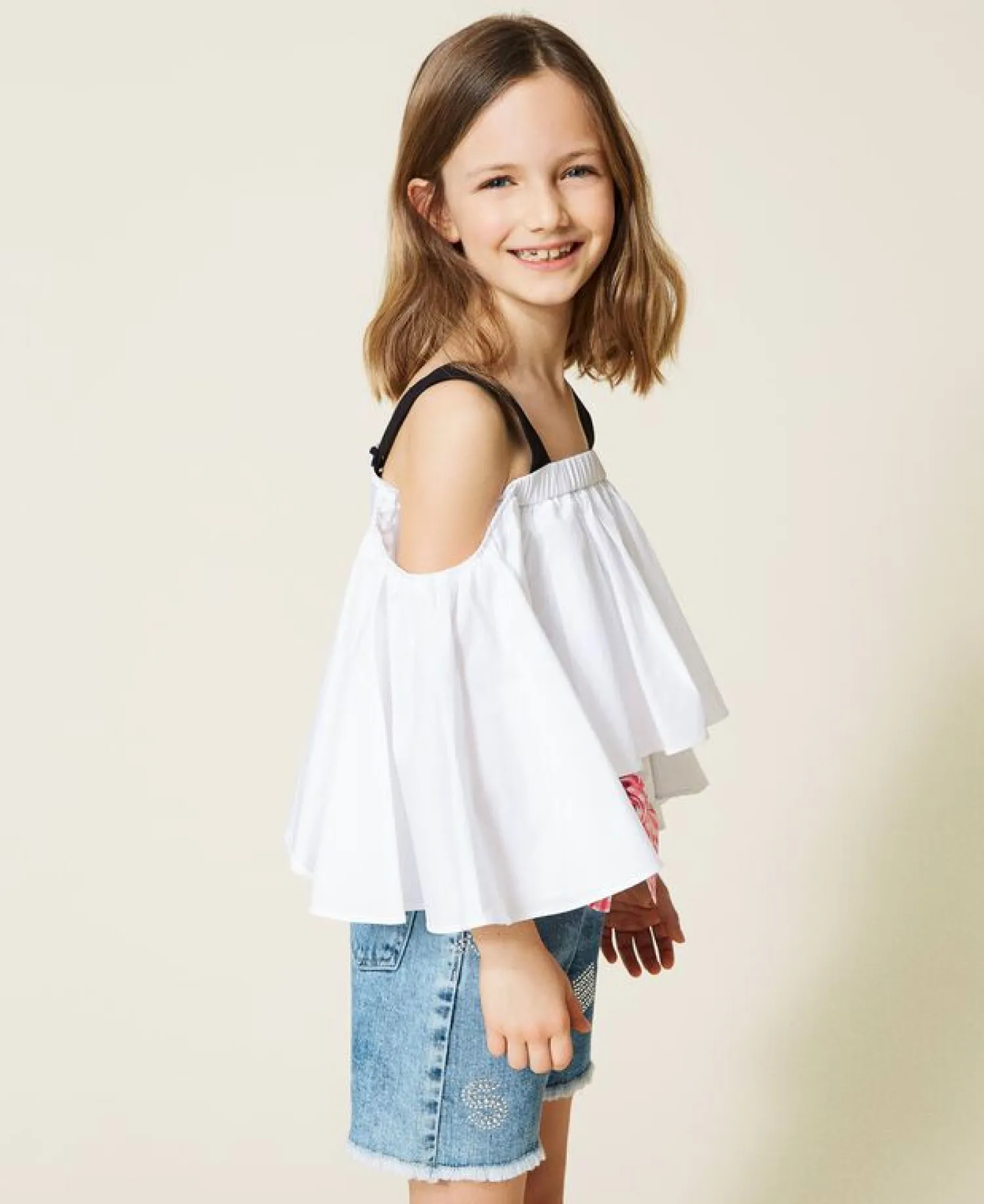 TWINSET Skirts> Girl Poplin Blouse With Gros-Grain Shoulder Straps