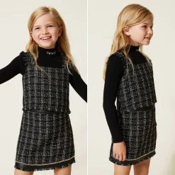 TWINSET Face Masks> Lurex Tweed Top Black Jacquard