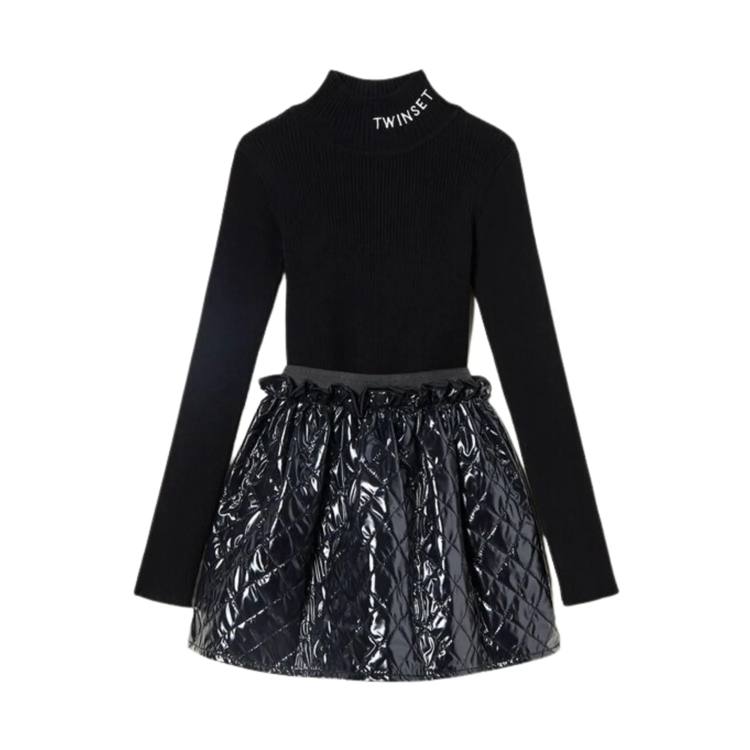 TWINSET Overalls & Jumpsuits> Ribbed Turtleneck Diamond-Patterned Skirt